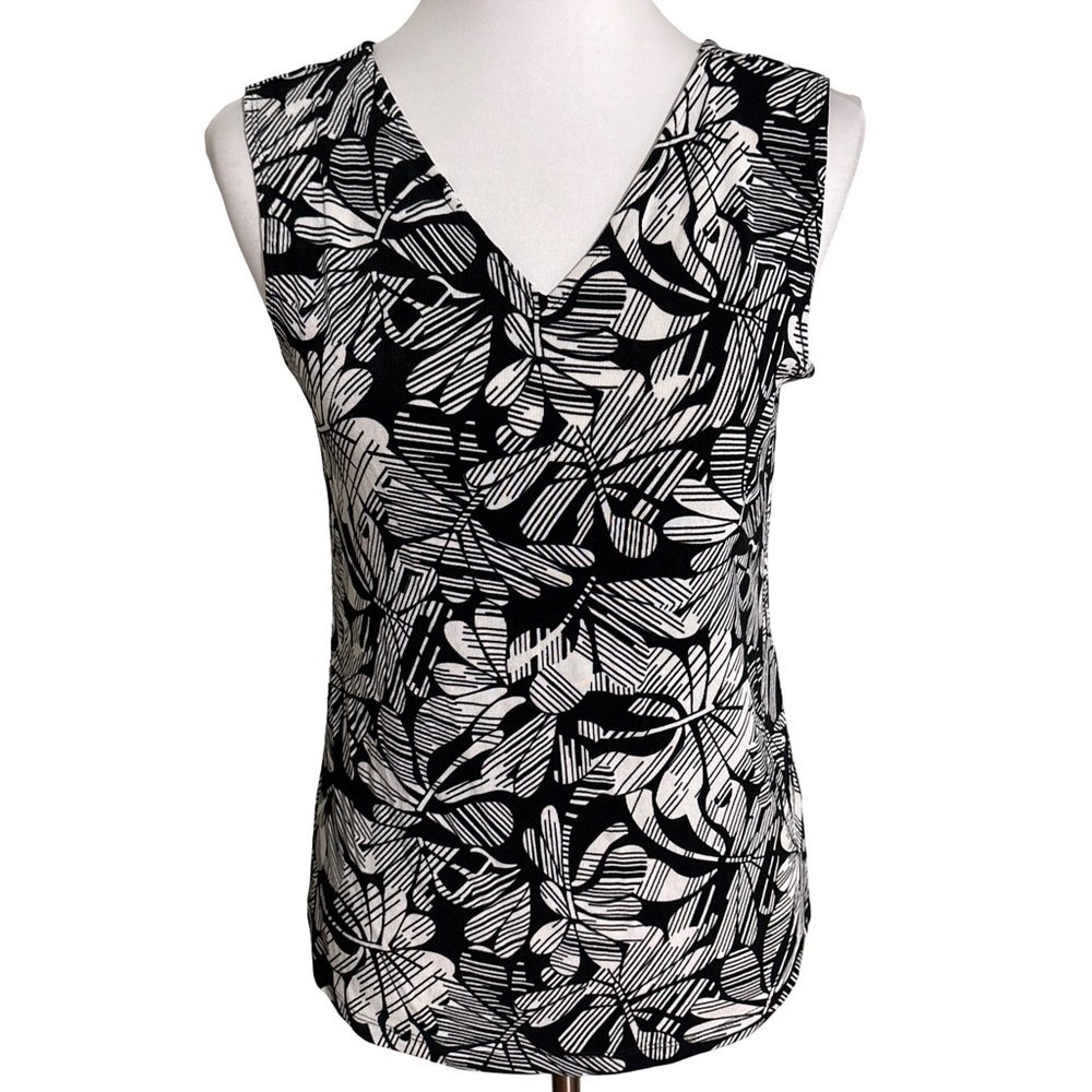 Chico's Travelers Abstract Blouse Black White Size 1